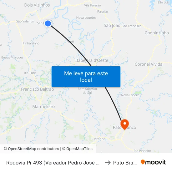 Rodovia Pr 493 (Vereador Pedro José Da Silva) to Pato Branco map