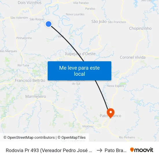 Rodovia Pr 493 (Vereador Pedro José Da Silva) to Pato Branco map