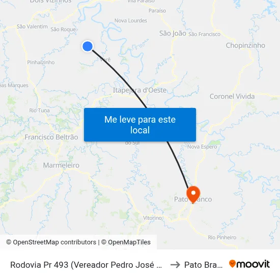 Rodovia Pr 493 (Vereador Pedro José Da Silva) to Pato Branco map