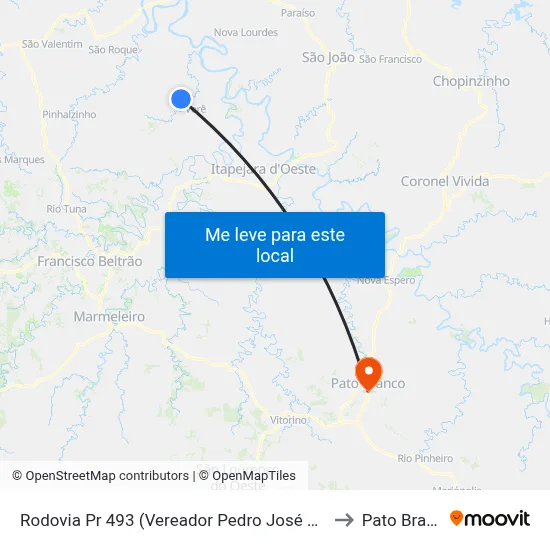 Rodovia Pr 493 (Vereador Pedro José Da Silva) to Pato Branco map