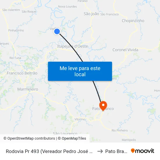 Rodovia Pr 493 (Vereador Pedro José Da Silva) to Pato Branco map