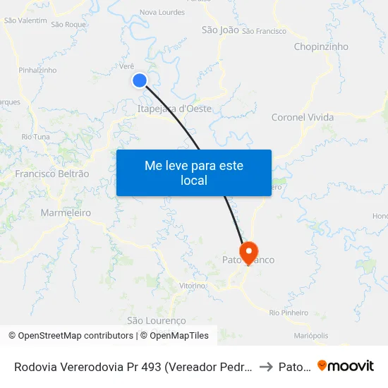 Rodovia Vererodovia Pr 493 (Vereador Pedro José Da Silva)Ador Pedro José Da Silva, 44 to Pato Branco map