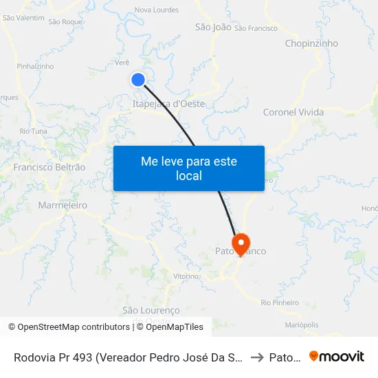 Rodovia Pr 493 (Vereador Pedro José Da Silva) - Gruta Nossa Senhora De Lourdes to Pato Branco map