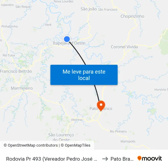 Rodovia Pr 493 (Vereador Pedro José Da Silva) to Pato Branco map