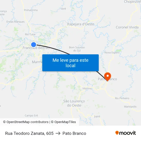Rua Teodoro Zanata, 605 to Pato Branco map