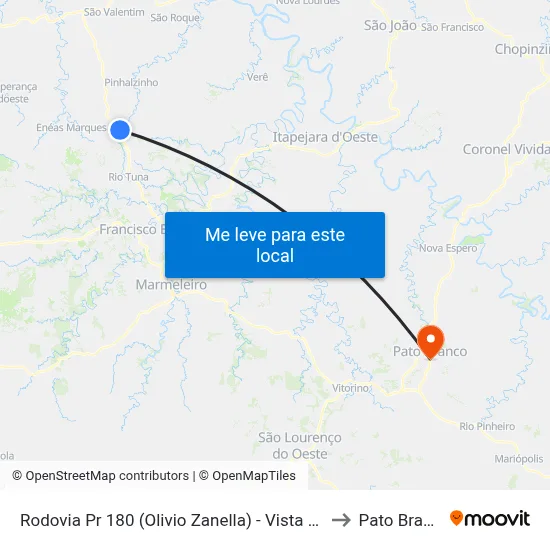 Rodovia Pr 180 (Olivio Zanella) - Vista Alegre to Pato Branco map