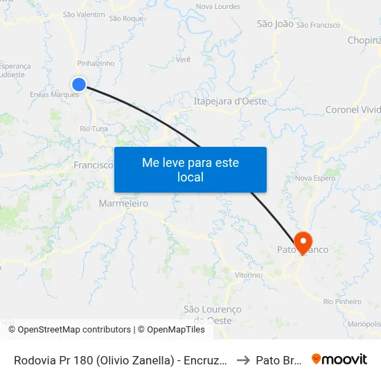 Rodovia Pr 180 (Olivio Zanella) - Encruzo Santa Lucia to Pato Branco map