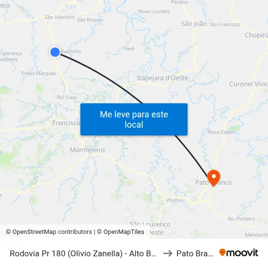 Rodovia Pr 180 (Olivio Zanella) - Alto Bela Vista to Pato Branco map