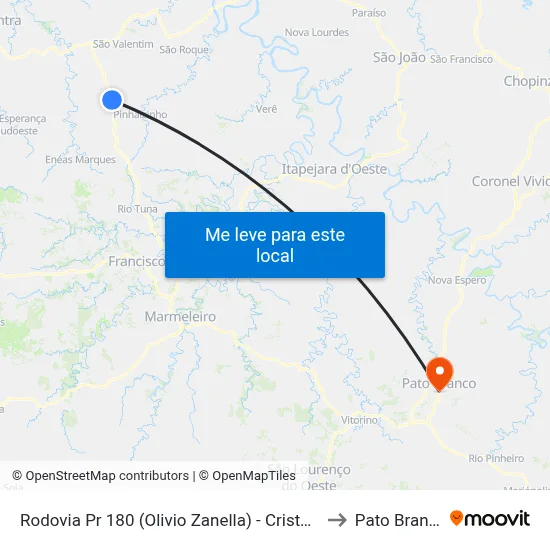 Rodovia Pr 180 (Olivio Zanella) - Cristo Rei to Pato Branco map