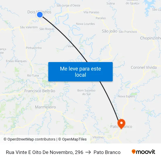 Rua Vinte E Oito De Novembro, 296 to Pato Branco map