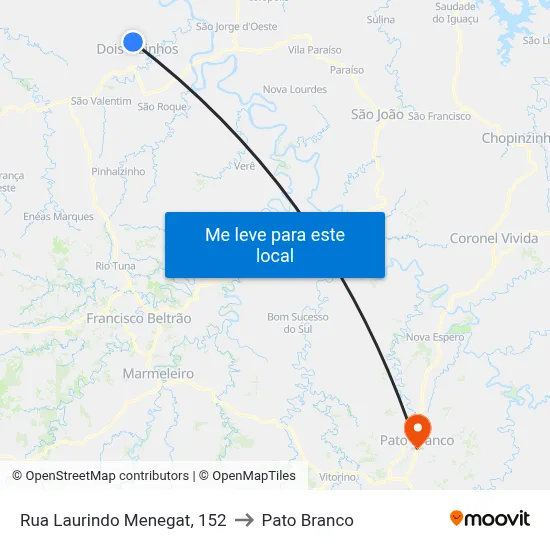 Rua Laurindo Menegat, 152 to Pato Branco map