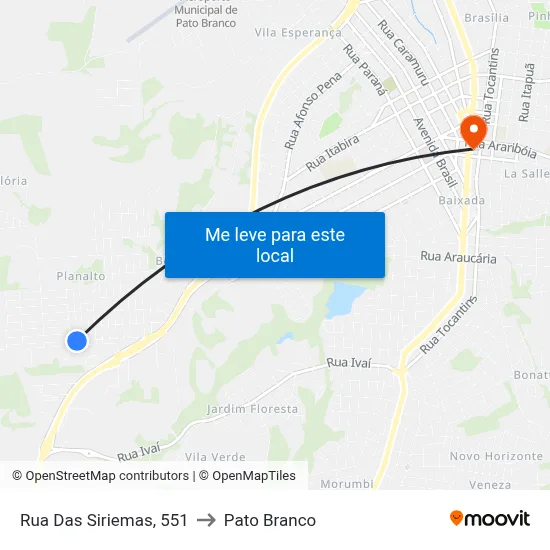 Rua Das Siriemas, 551 to Pato Branco map