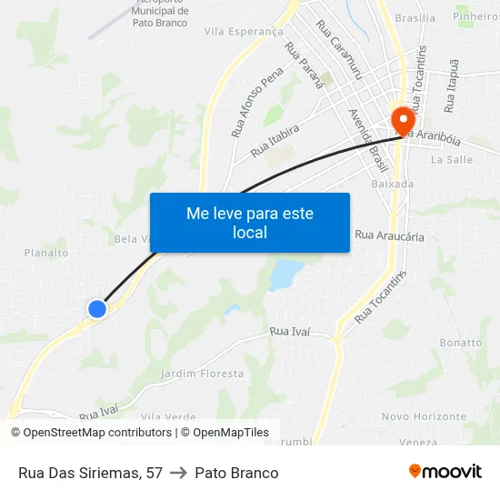 Rua Das Siriemas, 57 to Pato Branco map