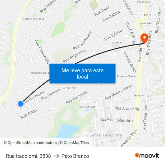 Rua Itacolomi, 2538 to Pato Branco map