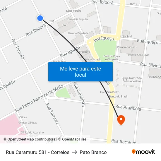 Rua Caramuru 581 - Correios to Pato Branco map