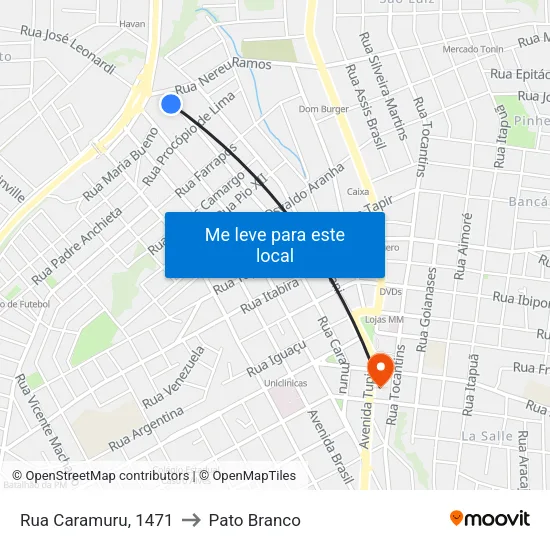 Rua Caramuru, 1471 to Pato Branco map