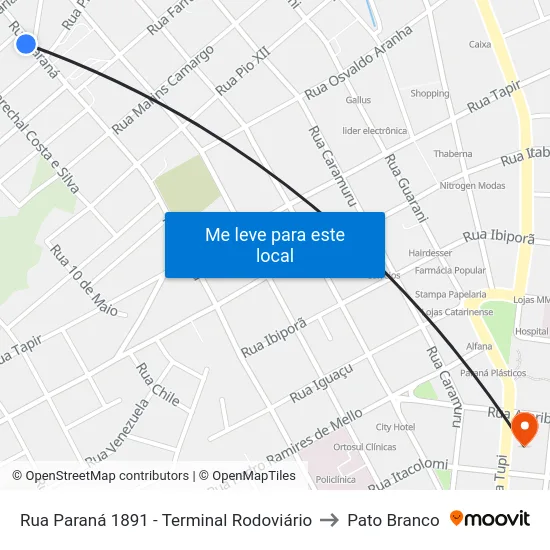 Rua Paraná 1891 - Terminal Rodoviário to Pato Branco map