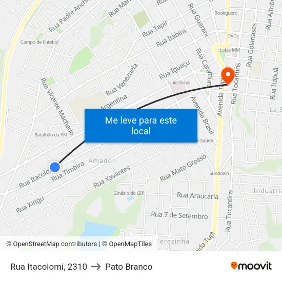 Rua Itacolomi, 2310 to Pato Branco map
