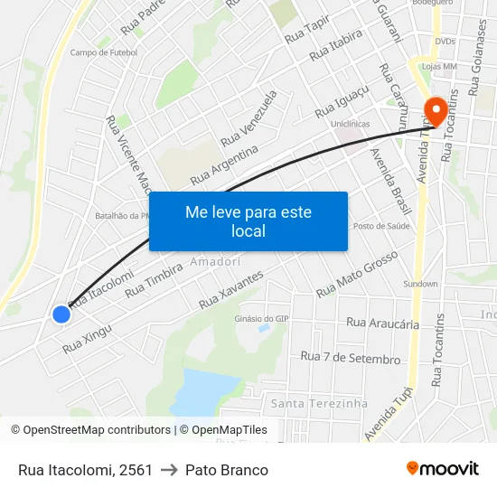 Rua Itacolomi, 2561 to Pato Branco map