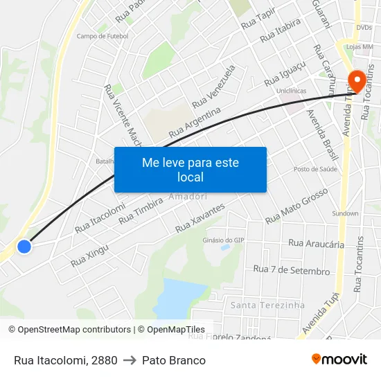 Rua Itacolomi, 2880 to Pato Branco map