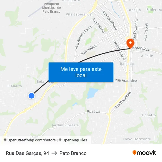 Rua Das Garças, 94 to Pato Branco map
