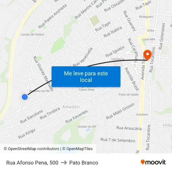 Rua Afonso Pena, 500 to Pato Branco map