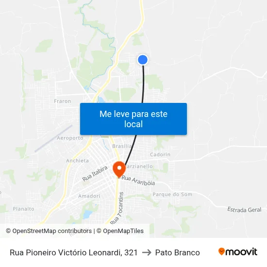 Rua Pioneiro Victório Leonardi, 321 to Pato Branco map