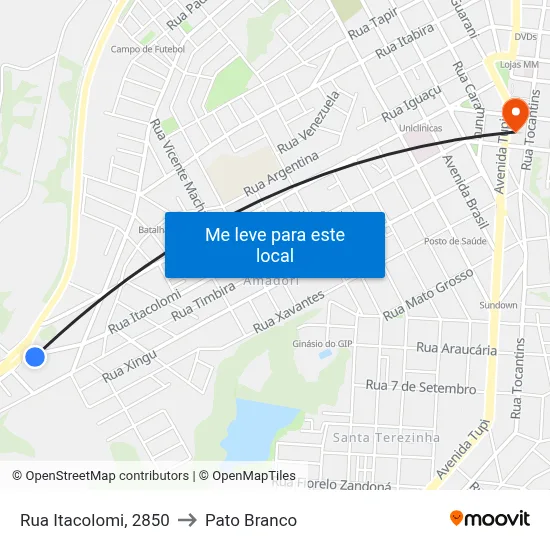 Rua Itacolomi, 2850 to Pato Branco map