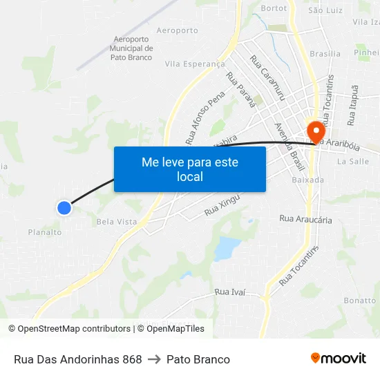 Rua Das Andorinhas 868 to Pato Branco map