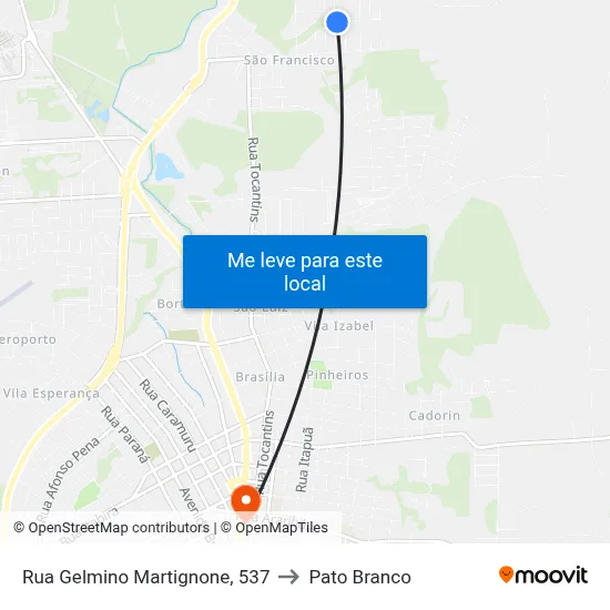 Rua Gelmino Martignone, 537 to Pato Branco map