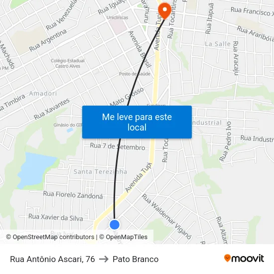 Rua Antônio Ascari, 76 to Pato Branco map