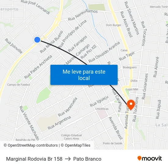 Marginal Rodovia Br 158 to Pato Branco map