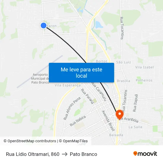 Rua Lídio Oltramari, 860 to Pato Branco map