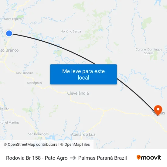 Rodovia Br 158 - Pato Agro to Palmas Paraná Brazil map