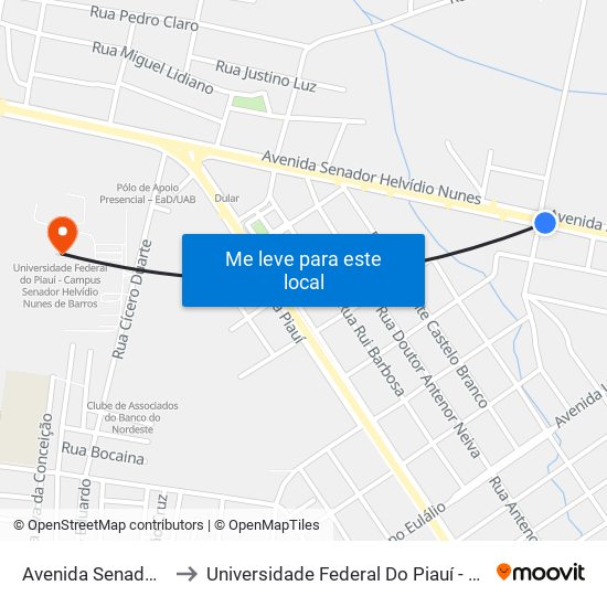 Avenida Senador Helvídio Nunes, 4700 to Universidade Federal Do Piauí - Campus Senador Helvídio Nunes De Barros map