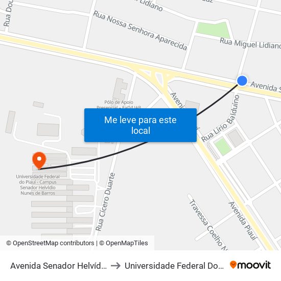 Avenida Senador Helvídio Nunes, 15150-15258 | Supermercado Aliança to Universidade Federal Do Piauí - Campus Senador Helvídio Nunes De Barros map