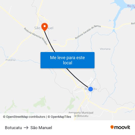 Botucatu to São Manuel map