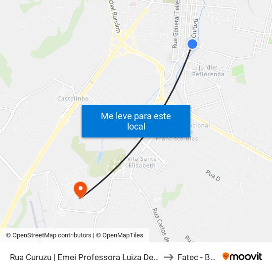 Rua Curuzu | Emei Professora Luiza De Campos Avellar Pires to Fatec - Botucatu map