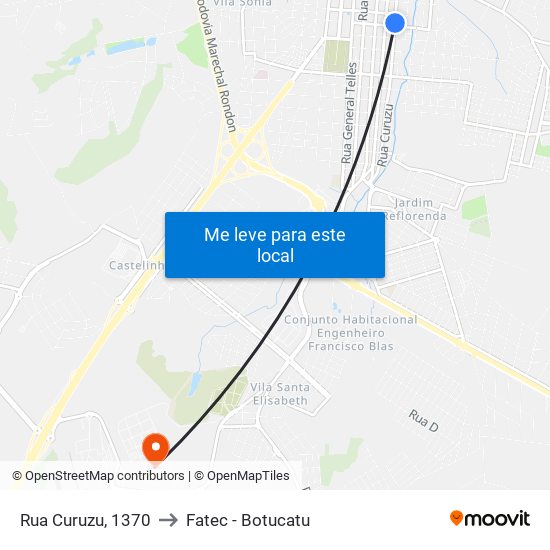 Rua Curuzu, 1370 to Fatec - Botucatu map