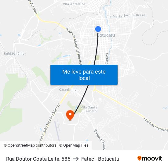 Rua Doutor Costa Leite, 585 to Fatec - Botucatu map