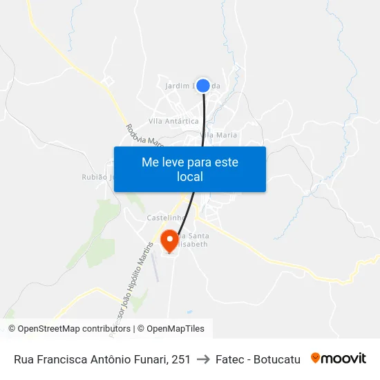 Rua Francisca Antônio Funari, 251 to Fatec - Botucatu map