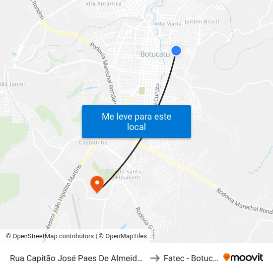 Rua Capitão José Paes De Almeida, 538 to Fatec - Botucatu map