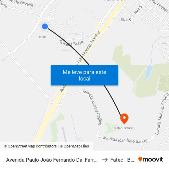 Avenida Paulo João Fernando Dal Farra | Fórum Da Comarca to Fatec - Botucatu map