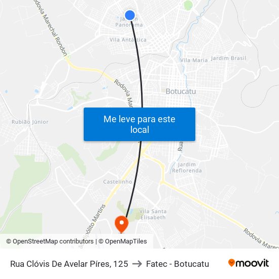 Rua Clóvis De Avelar Píres, 125 to Fatec - Botucatu map