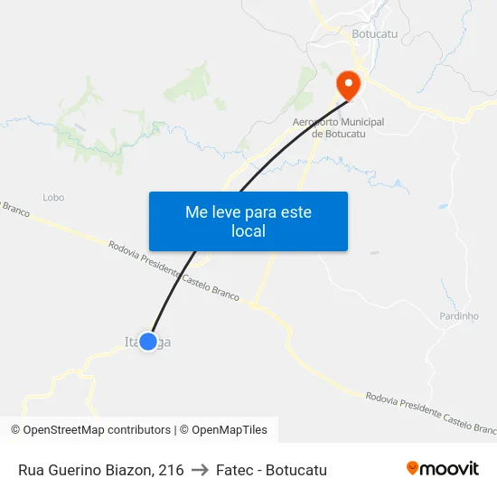 Rua Guerino Biazon, 216 to Fatec - Botucatu map