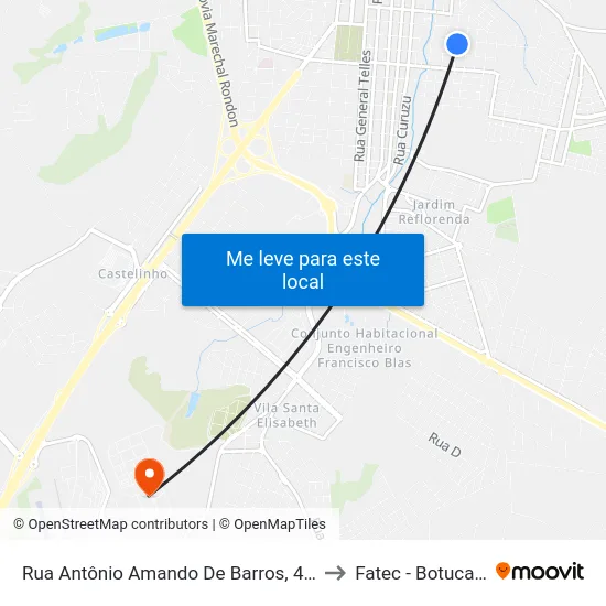 Rua Antônio Amando De Barros, 499 to Fatec - Botucatu map
