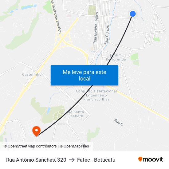 Rua Antônio Sanches, 320 to Fatec - Botucatu map