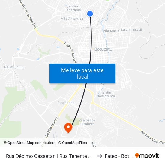 Rua Décimo Cassetari | Rua Tenente João Francisco to Fatec - Botucatu map