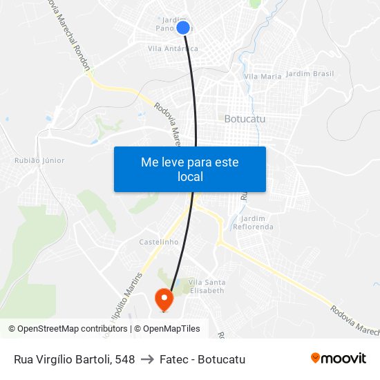 Rua Virgílio Bartoli, 548 to Fatec - Botucatu map