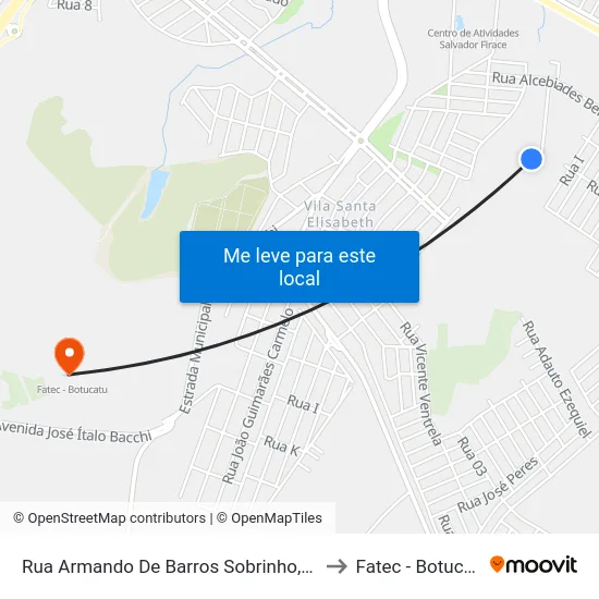 Rua Armando De Barros Sobrinho, S/N to Fatec - Botucatu map